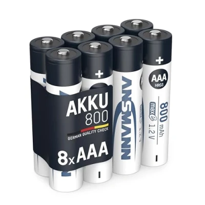 Afbeelding van ANSMANN Oplaadbare NiMH batterijen 800 mAh 1,2 V (8 stuks) AAA HR03 zonder geheugeneffect of overbelastingsgevaar voor afstandsbediening, draadloze muis enz.