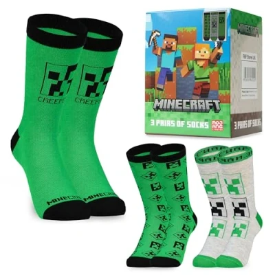 Afbeelding van Minecraft Kindersokken, 3 paar fantasiesokken, cadeau idee voor gamers, jongenssokken 31 36 en 37 40, Groen