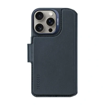 Afbeelding van DECODED Leren Detachable Wallet Case voor iPhone 16 Pro 2 in 1 Magnetisch Afneembaar Hoesje met Pasjeshouder Premium ECCO Leer Geschikt MagSafe Navy Blauw