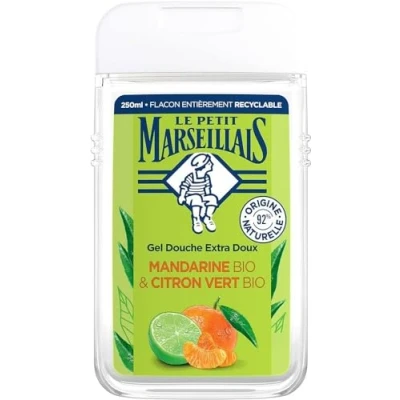 Image de Le Petit Marseillais Gel Douche Extra Doux Mandarine Bio &amp; Citron Vert (flacon de 250ml) 92% d&#039;ingrédients d&#039;origine naturelle Flacon entièrement recyclable