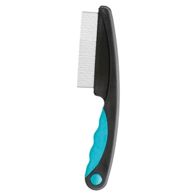 Image de TRIXIE Peigne anti puces et poux avec manche en plastique caoutchouté pour tous les types de pelage Noir/bleu 15 cm 2410