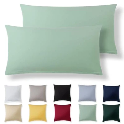 Afbeelding van Alreya Lot de 2 housses coussin 40 x 70 cm Vert été 100 % jersey coton Taies d&#039;oreiller en super douces Avec fermeture éclair