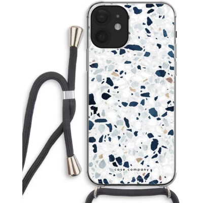 Afbeelding van Case Company® hoesje met Koord geschikt voor iPhone 12 Terrazzo N1 Telefoonhoesje Zwart Extra Bescherming aan alle Kanten en Over de Schermrand