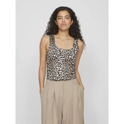 Afbeelding van Vila Top Vikenza New Aop U neck S/l Tank 14106850 Caramel Cafe Dames Maat XS