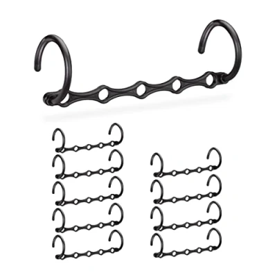 Afbeelding van Relaxdays ruimtebesparende kledinghanger 10 stuks kledingkast organizer zwart