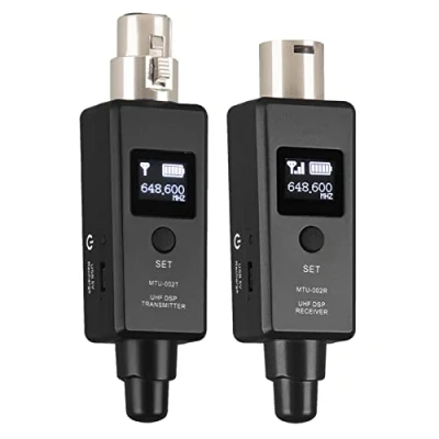 Afbeelding van draadloze microfoon zender en ontvanger, oplaadbare microfoon, dynamische adapter, audio mixer, PA, camera