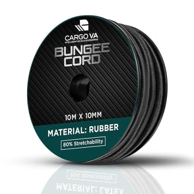 Afbeelding van CargoVA Rubberen touw 10 mm m zwart 80% rekbaar weerbestendig elastisch voor aanhangers, zonnezeil, zeil enz