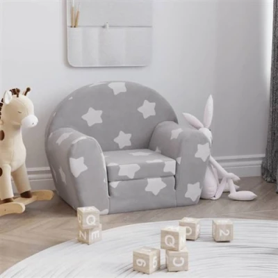 Image de vidaXL Canapé lit pour enfants Gris clair avec étoiles Peluche douce4104802