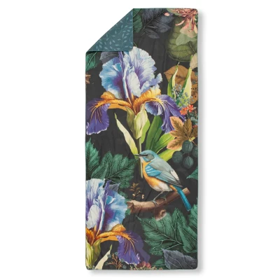 Afbeelding van HIP Yoga / Reishanddoek &quot;bloemen en vogels&quot; Antraciet (75x180 cm) Microvezel