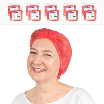 Image de ARNOMED charlotte cheveux jetable, jetable rouge, aliemntaire 200 pièces, 52 cm, charlottes jetables cheveuxs pour la cuisine ou le dentiste, bonnnet hommes/femmes