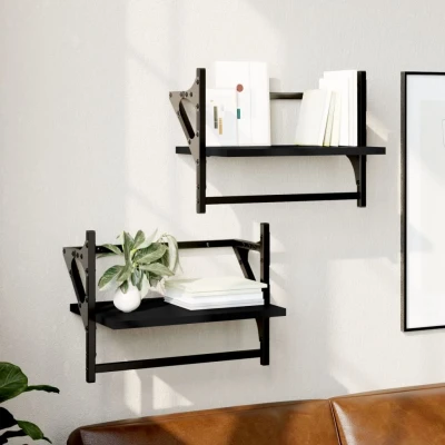 Afbeelding van Wandschappen met stangen 2 st 40x25x30 cm zwart