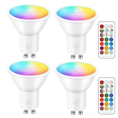 Afbeelding van iLC Ledspot, reflectorlamp, kleurwisselend, 5 W, dimbaar warm wit (2700K), RGB led, ter vervanging van 40W halogeenlampen, met GU10 fitting, 4 stuks