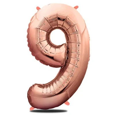 Afbeelding van envami Ballon, verjaardag 9 jaar, roségoud 101 cm cijferballon decoratieve verjaardagsset voor meisjes Happy Birthday decoratie ballon vliegt dankzij helium