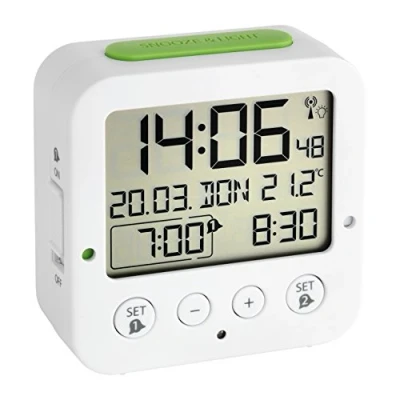 Afbeelding van TFA Dostmann 60.2528.02 Wekker Zendergestuurd Wit, Groen Alarmtijden 2