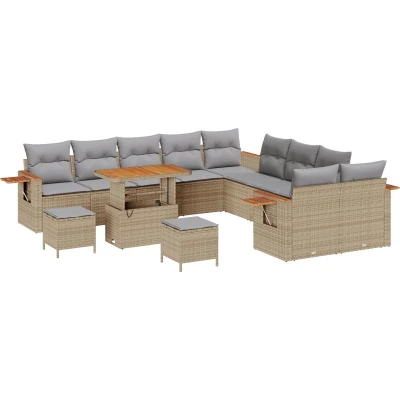 Afbeelding van vidaXL 13 delige Tuin Sofa Set met Kussens Beige Poly Rattan Acacia