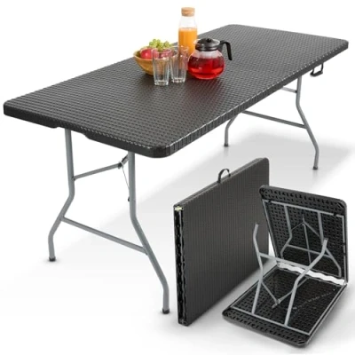 Afbeelding van AREBOS Klaptafel Inklapbare tafel Campingtafel Vouwtafel Weerbestendig Zwart 182 x 74 cm 6 personen