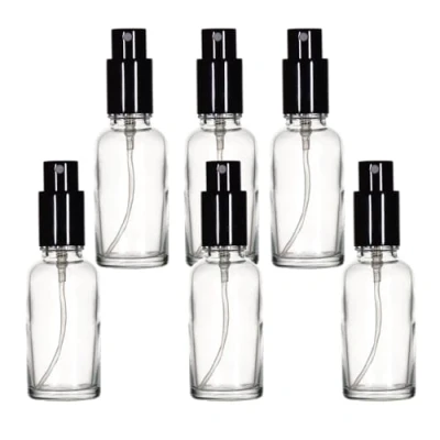 Afbeelding van Yizhao 30ml Transparante Boston Glazen Flessen, met Zwarte Fijne Mistspuiten, voor Etherische Oliën, Reiniging, Parfum, Reisvloeistof, Make up, Draagbare Cosmetische Fles 6 Stuks