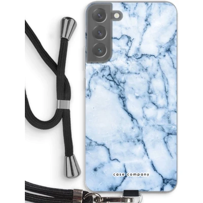 Afbeelding van Case Company® hoesje met Koord geschikt voor Samsung Galaxy S22 Plus Blauw marmer Telefoonhoesje Zwart Bescherming aan alle Kanten en Over de Schermrand