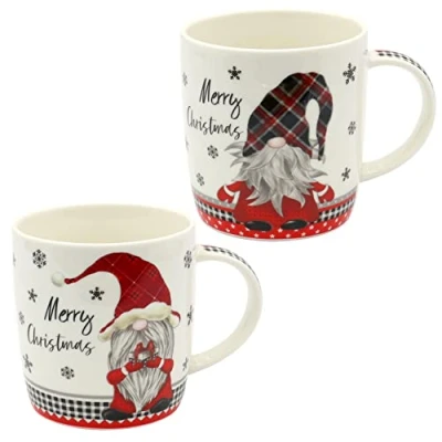 Afbeelding van Dekohelden24 Set van 2 porseleinen kerstmokken met opschrift &quot;Merry Christmas Wichtel&quot;, L x B H 8 12 10 cm, inhoud 340 ml.