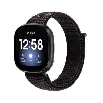 Afbeelding van Fitbit Versa 3 &amp; Sense 1 Sport loop nylon bandje Zwart gemêleerd