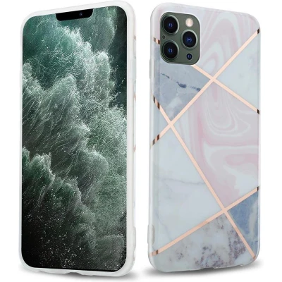 Afbeelding van Cadorabo Hoesje geschikt voor Apple iPhone 12 PRO MAX in Roze Wit Goud Marmer No. 9 Beschermhoes gemaakt van TPU siliconen Case Cover met mozaïek motief