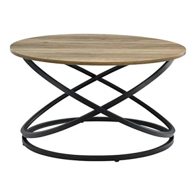 Image de [en.casa] Table Basse Ronde de Salon Design Intemporel Panneaux Particules Métal Couleur Bois et Noir 46 x 79 cm