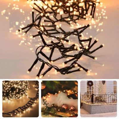 Afbeelding van Cheqo® Kerstverlichting Kerstboomverlichting Kerstlampjes LED Clusterverlichting Warm Wit 576 Lampjes 4M Timer &amp; Lichtfuncties