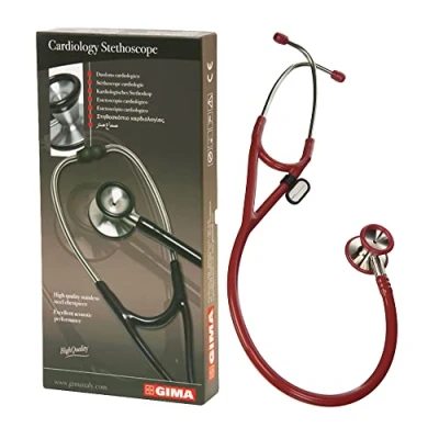 Afbeelding van Gima Klassieke cardiologische stethoscoop met roestvrijstalen kop, kegelvormige bel voor lage frequenties, zeer gevoelig membraan geluidsversterking, Lira Bordeaux, 32551