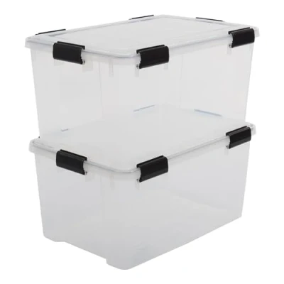 Afbeelding van Iris Ohyama Set van 2 opbergdozen, 50 liter, hermetisch, met clips, stapelbaar, garage, kelder, zolder, luchtdichte AT SD opbergdoos, doorzichtig