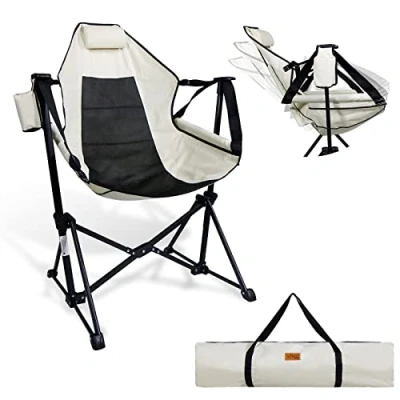 Afbeelding van CCLIFE Schommelstoel voor buiten, inklapbaar, met hoofdsteun en bekerhouder, verstelbaar, ademend, ideaal strand, tuin, camping, vissen, capaciteit XXL, 150 kg