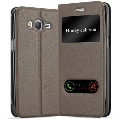 Afbeelding van Cadorabo Hoesje geschikt voor Samsung Galaxy GRAND PRIME in STEEN BRUIN Beschermhoes met magnetische sluiting, standfunctie en 2 kijkvensters Book Case Cover Etui