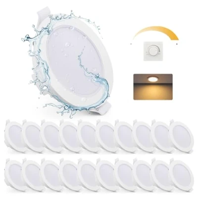 Afbeelding van Gr4tec Led inbouwspot, badkamer, IP65, set van 20, dimbaar, warmwit, 2700 K, 6 W, 400 lm, plafondspot, extra plat, 35 mm, gat 68 80 voor keuken, slaapkamer, woonkamer