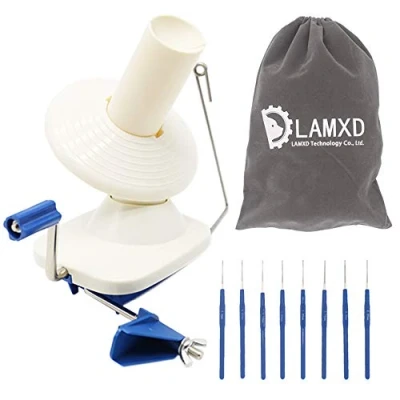 Afbeelding van LAMXD Needlecraft Handbediende draadroller, 113,4 g, blauw, draagbare verpakking, eenvoudig te installeren en gebruiken, robuust met metalen handvat tafelklem, inclusief 8 maten haken