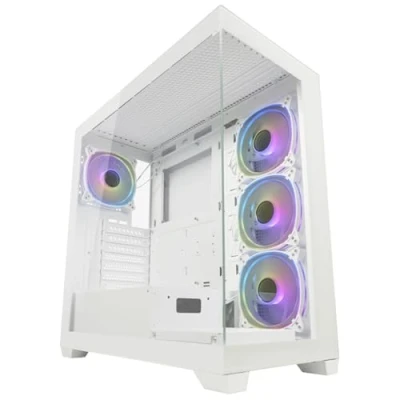 Afbeelding van LC Power 715 W naadloze Pale x Midi ATX gaming behuizing met 4 120 mm ARGB ventilatoren, I/O paneel, RGB moederbordsoftware, voor en zijruit van gehard glas (wit)
