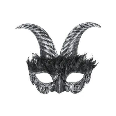 Afbeelding van Smiffys Silver Masquerade Horned Kostuum Oogmasker Grijs