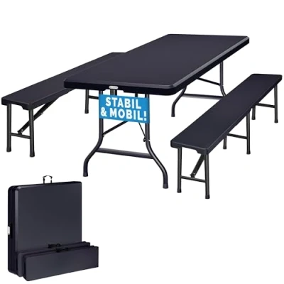 Afbeelding van CASARIA® Set van 3 opvouwbare banken kunststof met handvat 180 cm Grijs