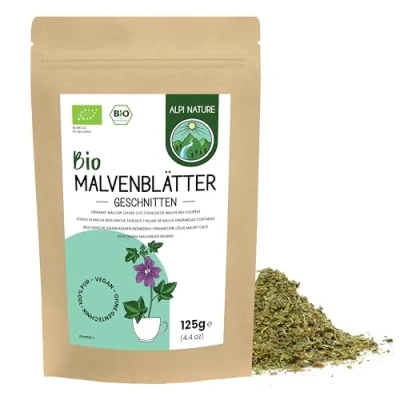 Afbeelding van Biologische kaasjeskruid bladeren, 125 g, van Alpi Nature, Gedroogde kaasjeskruid, losse bladthee, gesneden voor de bereiding thee en kruidenthee