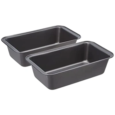Image de Amazon Basics Lot de 2 Moules à Pain en Acier Carbone Antiadhésif, Gris, 27x15x7 cm