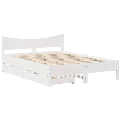 Afbeelding van vidaXL Bedframe met lades massief grenenhout wit 135x190 cm