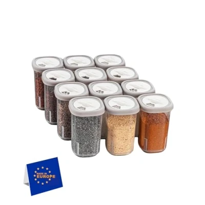 Afbeelding van IDOBY 12 stuks kruidenpotjes van transparant kunststof, BPA vrij, kruidenpotjes, campingkruidenpotjes, zout en peperstrooier, voor het bewaren specerijen (transparant)