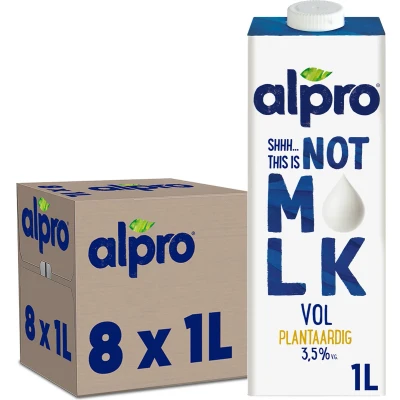 Afbeelding van Alpro Dit is geen melk 3,5% veganistisch en melkvrij natuurlijk lactosevrij rijk aan vezels, calcium vitaminen 8 x 1 l duurzaam