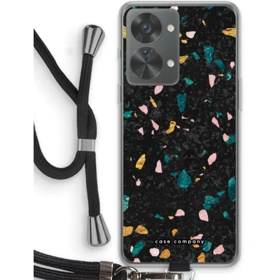 Afbeelding van Case Company® hoesje met Koord geschikt voor OnePlus Nord 2T Terrazzo N10 Telefoonhoesje Zwart Bescherming aan alle Kanten en Over de Schermrand
