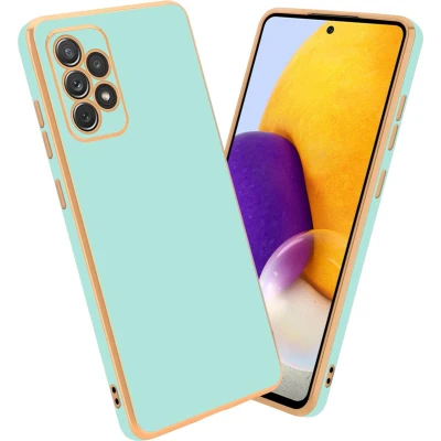 Afbeelding van Cadorabo Hoesje geschikt voor Samsung Galaxy A72 4G / 5G in Glossy Mintgroen Goud Beschermhoes Case Cover van flexibel TPU silicone en met camerabescherming