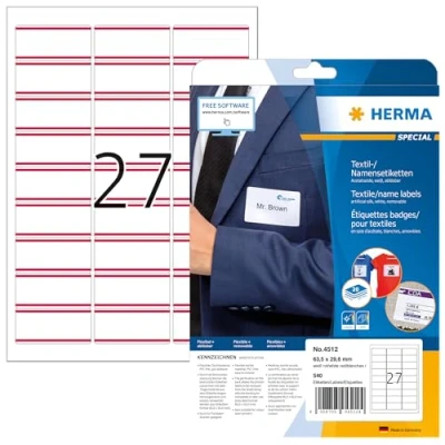 Afbeelding van Naambadge etiket HERMA 4512 63.5x29.6mm wit/rood