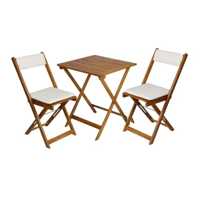 Afbeelding van Spetebo Bistromeubelset van acaciahout met stoelkussens, 2 klapstoelen + klaptafel