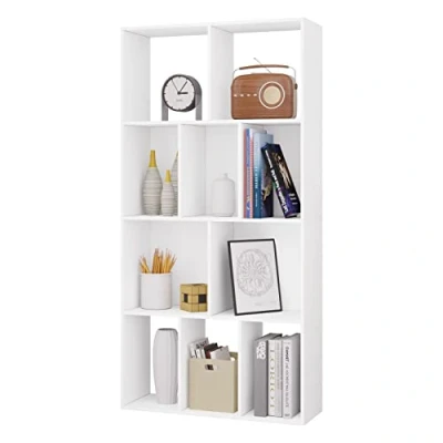 Afbeelding van WOLTU Boekenkast, opbergrek, boekenkast met 4 niveaus, kubuskast 10 open vakken, van technisch hout, wit, 60 x 20 120 cm