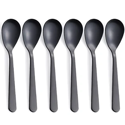 Afbeelding van FULLYWARE Set van 6 Demitasse espressolepels roestvrij staal met satijnen afwerking, 11,9 cm, mat zwart