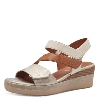 Afbeelding van Jana 8 28364 42 damessandalen met sleehak, Beige Goud