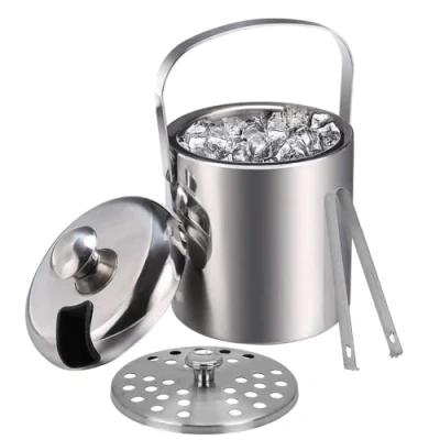 Afbeelding van Emsmil Geïsoleerde ijsemmer met tangen, handvat, dubbelwandig deksel van roestvrij staal, ijsblokjeszegel, champagne, 3 l, voor fles, bar, verjaardag, feesten, picknicks