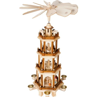 Afbeelding van BRUBAKER Kerstpiramide Houten Piramide Natuur 4 Niveaus 60 cm Hoogte Handbeschilderde Figuren